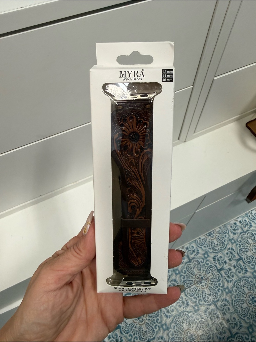 Myra Bag Brown Tooled Floral Leather Watch Band